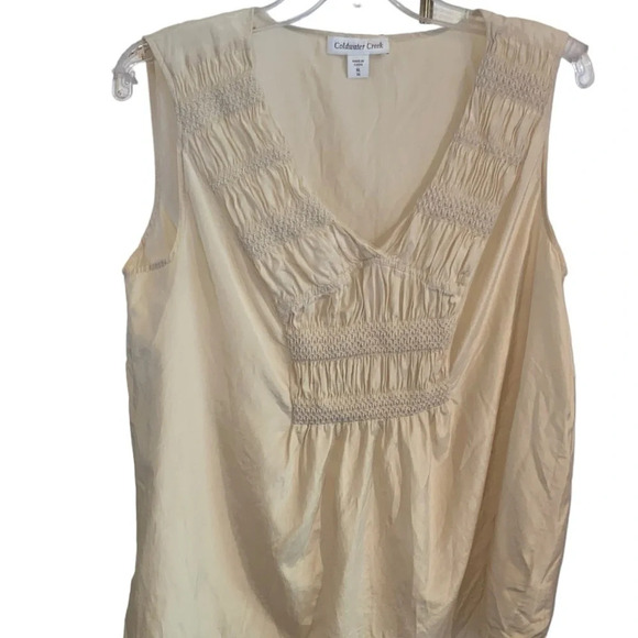 cold water creek silk cream  pin tucked design tank top - Picture 1 of 5